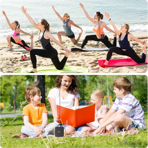 Vista 8 de Amplificador de Voz Portátil con Auriculares de Micrófono con Cable, Altavoz de Sistema PA Recargable, Micrófono Personal, Amplificador de Voz