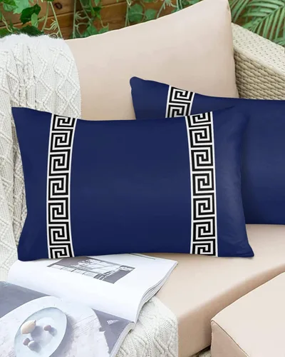 Vista 6 de Funy Decor Juego de 2 fundas de almohada impermeables para exteriores, diseño geométrico de llave griega, juego de 2 fundas de almohada lumbares