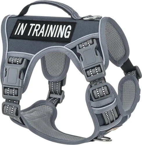 Vista 29 de Arnés para perro sin tirones para perros de tamaño pequeño, chaleco ajustable para caminar fácilmente, material Oxford transpirable, tiras