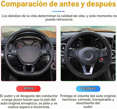 Vista 5 de Osilly Funda de volante de cuero PU de fibra de carbono de 15 pulgadas Negro