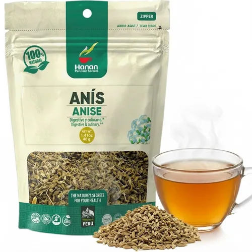 Hanan Té de hierbas de semillas de anís (Te de Anis) 1.4 oz (40 g) - Té natural de anís seco - Planta de anís y hojas para té de hierbas Suplemento