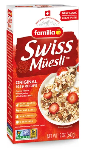 Familia Cereal suizo Muesli, receta original con frutas y nueces, disfruta de avena caliente, fría o durante la noche, 12 onzas (paquete de 1)