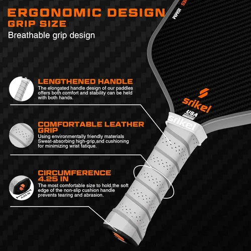 Vista 7 de Paletas de pickleball Srikel, pala de pickleball de fibra de carbono Raw T700, núcleo de polímero de poder de 16mm, raquetas profesionales para gran