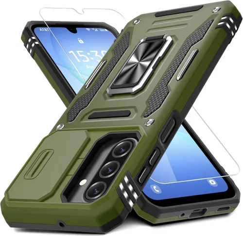 Vista 22 de DEERLAMN Funda para Samsung Galaxy A15 5G con cubierta deslizante para la cámara + protector de pantalla (1 paquete), soporte de anillo giratorio
