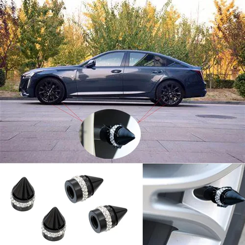 Vista 4 de Tapas de válvula de neumático de automóvil, 4 piezas hechas a mano con diamantes de imitación de cristal universales de aleación de aluminio