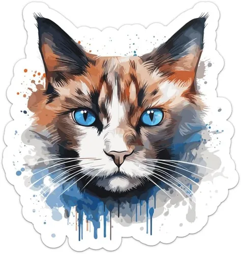 Vista 45 de Generic Pegatina de gato abisinio de acuarela colorida, calcomanía de vinilo impermeable para automóvil, laptop, pared, ventana, botella de agua