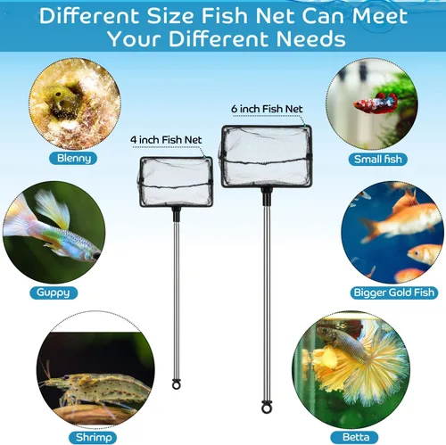 Vista 5 de Sumind 2 Pieces Fish Tank Net Aquarium Mesh Fishes Net Long Handle Fish Nets with Extendable 12.5-27.5 Inch Stainless Steel Catch Nets for Aquarium