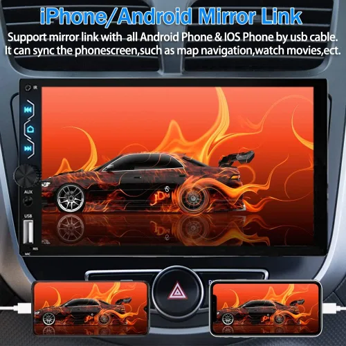 Vista 4 de Leadfan Estéreo de coche de doble DIN con cámara de tablero, receptor de audio de 7 pulgadas con pantalla táctil Full HD compatible con Carplay