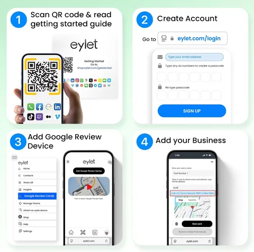 Vista 3 de Tarjeta de revisión de Google v3 de eylet Sin suscripción, grifos NFC más rápidos y código QR para compartir instantáneamente el enlace