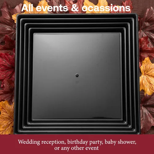 Vista 4 de Smarty Had A Party Bandeja de plástico desechable para servir 24 piezas, platos cuadrados pesados de 12 pulgadas para aperitivos, bodas, cumpleaños
