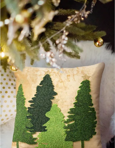Vista 3 de Fundas de almohada con diseño de árbol de Navidad de 18 x 18 pulgadas, fundas de almohada bordadas, almohadas navideñas decorativas para el hogar