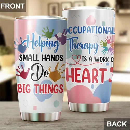 Vista 3 de Vaso de acero inoxidable para terapeuta ocupacional de 20 onzas, regalo para manos pequeñas de trabajo de corazón, regalo para cumpleaños, Navidad