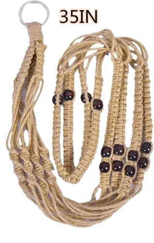Vista 2 de Colgadores de macramé para plantas de interior de 36 pulgadas, cesta colgante para macetas con cuentas sin borlas, color marrón, 2 paquetes de 4