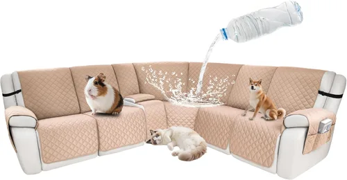 Vista 73 de Fundas impermeables para sofá reclinable seccional en forma de L, 7 piezas, antideslizantes, lavables, juego de fundas reclinables para mascotas