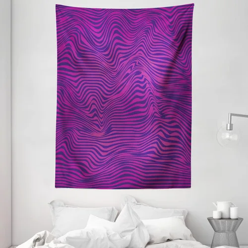 Vista 2 de Ambesonne Synthwave Tapestry, Bicolour Design of Abstract Retro 1980's Inspired Wavy Stripes Pattern, Wall Hanging for Bedroom Living Room Dorm