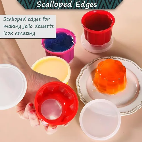 Vista 3 de Home-X Juego de 6 vasos pequeños de plástico con tapas - Moldes reutilizables de plástico para postres para gelatina, gelatina, helado - Recipientes