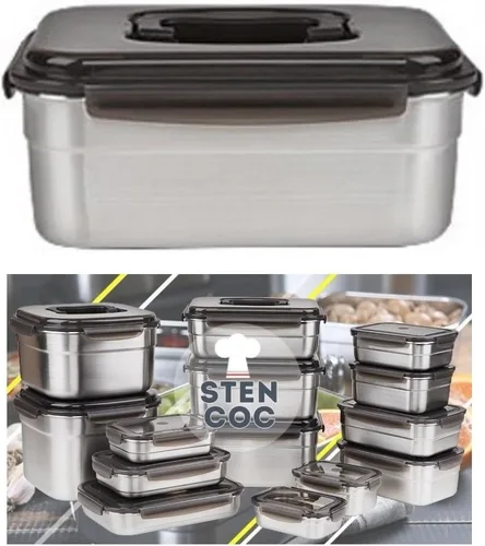 Vista 3 de STENCOC - Contenedor de almacenamiento de alimentos de acero inoxidable, rectangular, sin BPA, hermético, a prueba de fugas