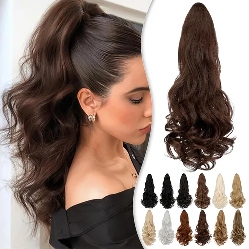 Vista 17 de Extensión de cola de caballo de 18 pulgadas, extensiones de cola de caballo sintéticas de aspecto natural, extensiones de cabello para mujer, rubio