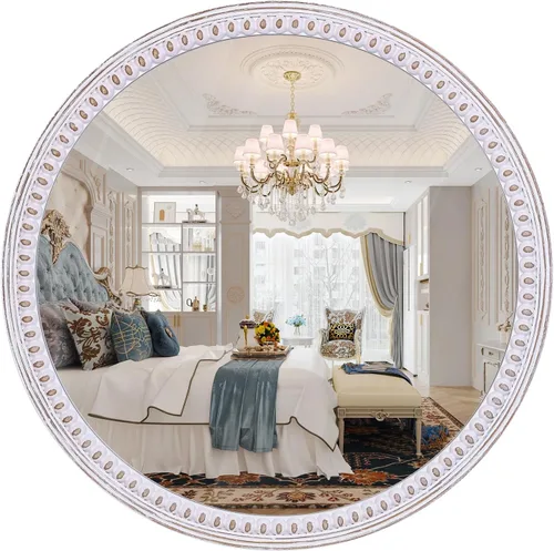 Vista 10 de 24 Pulgadas Espejos de Pared Redondos Rústicos - Espejo Circular de Granja de Madera para Baño, Entrada, Dormitorio, Sala de Estar, Decorativo