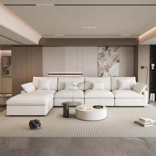 Vista 43 de WJShome Sofá Seccional Cloud Couch de 83 pulgadas para sala de estar, sofá seccional modular relleno de plumón, sofás en forma de L con otomana