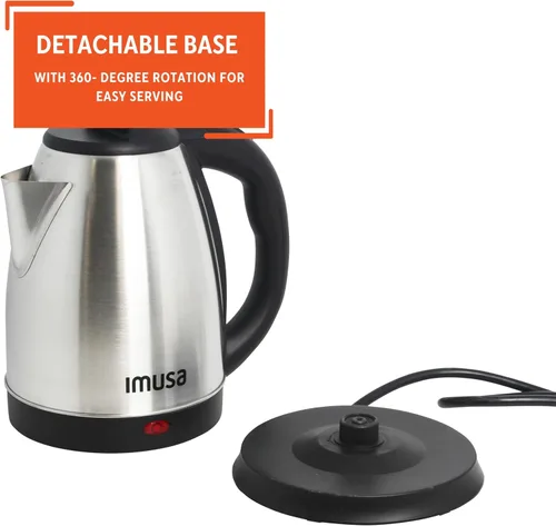 Vista 6 de IMUSA USA GAU-18220 - Tetera eléctrica inalámbrica de acero inoxidable de 1,8 litros con boquilla de vertido fácil de servir