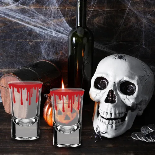Vista 6 de Whaline Paquete de 6 vasos de chupito de Halloween salpicados de sangre de 1.7 onzas, vasos de chupito de vidrio sangriento de terror para fiesta
