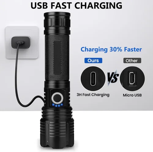 Vista 5 de Linternas de Altos Lúmenes, 99,000 Lúmenes Linterna LED Brillante Recargable, Potente Linterna Impermeable para Casa Camping Senderismo