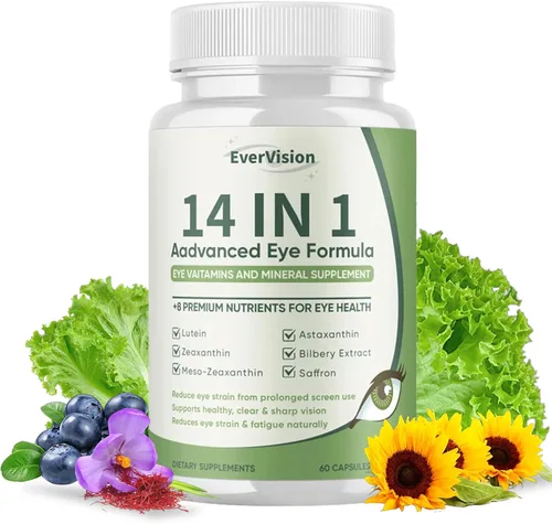 Fórmula avanzada 14 en 1, vitamina ocular y suplemento mineral con zinc, luteína, zeaxantina y extracto de arándano, 60 unidades