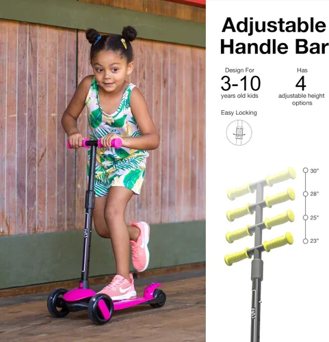 6KU - Patinete para niños de 3 a 10 años con ruedas flash, scooter infantil de 4 alturas ajustables, ruedas LED de poliuretano extra anchas, scooter
