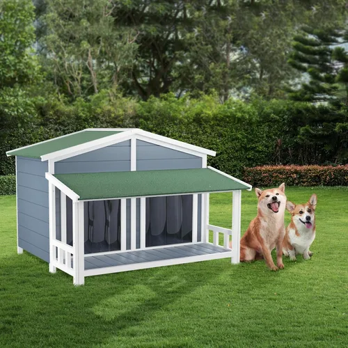 Vista 2 de KELRIA Casa para perros de 47.2 pulgadas, resistente al agua, casa de madera para perros para exteriores e interiores, estilo cabaña de troncos