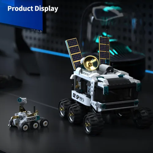 Vista 4 de Space Explorer Lunar Rover - Juego de bloques de construcción de vehículos espaciales todo terreno Moon Rover con mini vehículo lunar, regalo