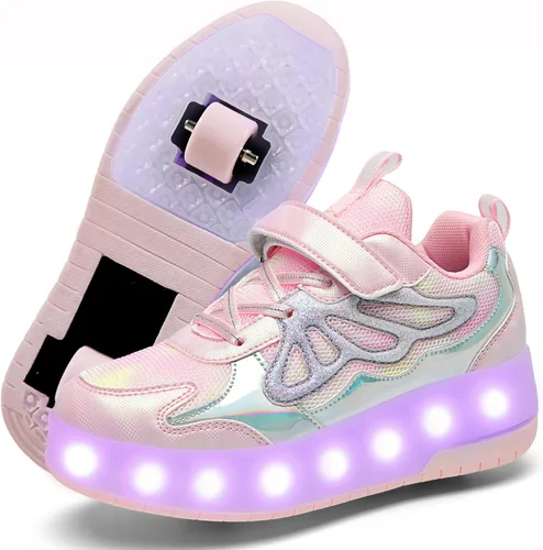 Vista 9 de Nsasy Zapatos de ruedas para niñas y niños con ruedas con luz LED, zapatos para niños
