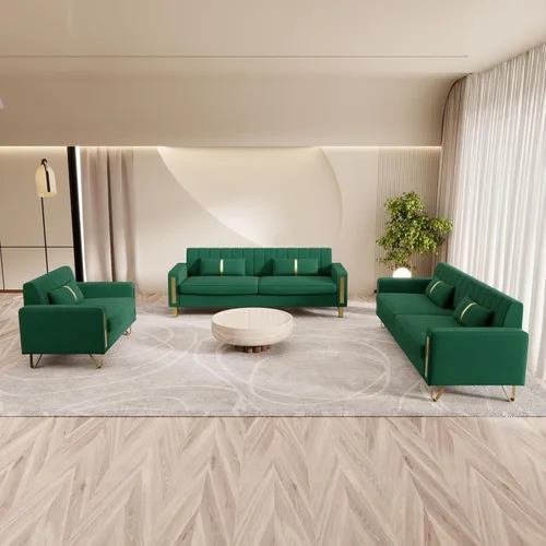 Vista 43 de Sofá moderno de terciopelo de 85.63 pulgadas con patas de metal dorado, tapizado grande de mediados de siglo, moderno, cómodo, sofás de 3 plazas