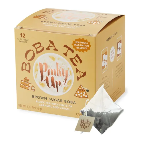 Vista 12 de Pinky Up Bolsitas de té Boba de mango y guayaba - Té de burbujas de hoja entera sin calorías - Regalo Boba 12 bolsas de té biodegradables