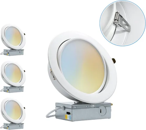 Vista 11 de PROCURU [Paquete de 1] cardán de 4 pulgadas hermético LED 2700K-6000K 5CCT color seleccionable, ajustable, giratorio y giratorio ultrafino