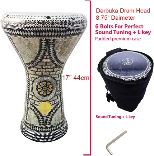 Vista 4 de ¡Nuevo! Gawharet El Fan Clásico 17" Darbuka de Madre de Perla Percusión de Tambor (Rey Árabe)