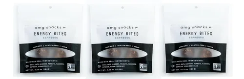 Vista 4 de AMG Snacks Espresso Energy Bites 4.3 onzas, paquete de 3 (36 bocados en total) Barras de proteínas de aperitivos energéticos de fecha y nuez
