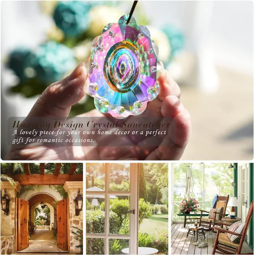 Vista 6 de 76mm Prisma de Pavo Real de Cristal Colorido Atrapasueños de Arco Iris Colgante Fabricante, Prismas de Cristal Colgantes para Ventanas, para Feng