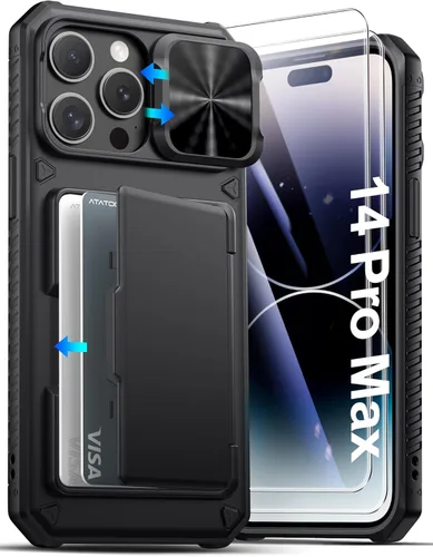 Vista 76 de ATATOO Funda para iPhone 16, tarjetero integrado (almacena 3-5 tarjetas) y protector de cámara deslizante, protección de grado militar, bonita funda