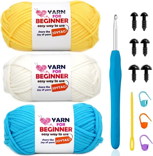 Vista 13 de Hilo de Ganchillo para Principiantes Verde Manzana Hilo de Algodón para Tejer y Tejido - Kit de Ganchillo para Principiantes - 3 * 50g