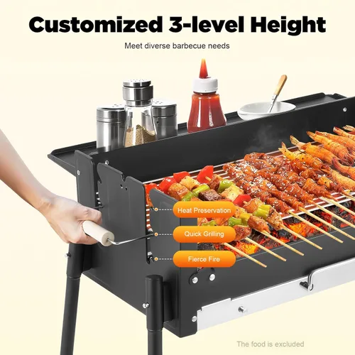Vista 5 de Parrilla plegable de acero inoxidable para barbacoa, parrilla de carbón portátil con protector contra el viento, parrilla al aire libre portátil