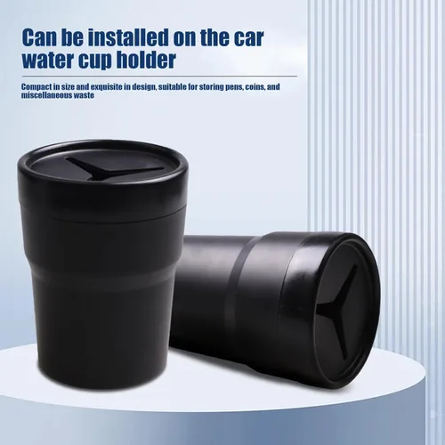 Vista 3 de Bote de basura multifuncional para automóvil con tapa, 8.5 fl oz (0.06 galones) cubo de almacenamiento de monedas, mini bolsa de comestibles