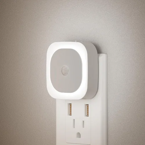 Vista 15 de YUNLEX Paquete de 2 luces nocturnas enchufables con sensor de movimiento y sensor de atardecer a amanecer, 3 modos de sensor, luces nocturnas azules