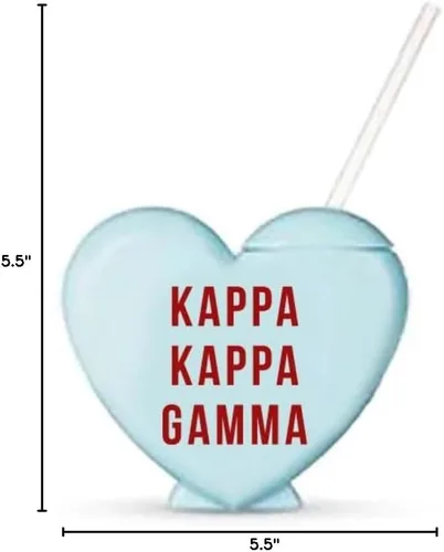 Vista 9 de Sorority Shop Kappa Kappa - Vaso gamma con pajilla, vaso de 16 onzas en forma de corazón de caramelo con tapa y popote de silicona, vaso de plástico