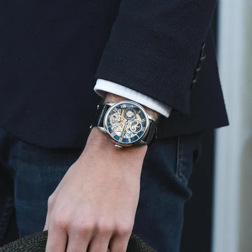 Vista 6 de Thomas Earnshaw Reloj automático de esqueleto de doble tiempo para hombre de 1.732 in con pulsera de acero inoxidable sólido ES-8006