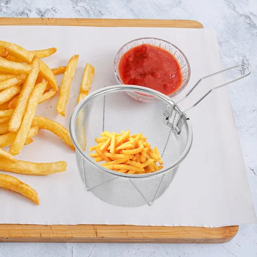 Vista 6 de Garneck Cesta de acero inoxidable para freír con asa, cesta redonda de 5.9 pulgadas para freidora de aire, papi para papas fritas, camarones y otros