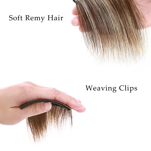 Vista 3 de Pieza de cabello humano Remy con clip, horquilla invisible para mujeres con cabello delgado, parche calvo de 6 pulgadas, cojín de cabello lacio real