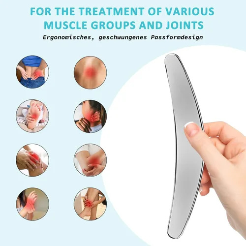 Vista 4 de Herramienta de raspador muscular Gua Sha de acero inoxidable 2 en 1, herramientas de raspado miofascial para terapia física, masajeador de drenaje