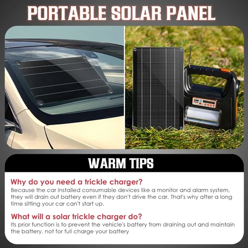 Vista 4 de Saillong Cargador Mantenedor de Batería Solar para Automóvil de 10W 12V, Panel Solar Impermeable, Cargador Solar Portátil de Goteo con Enchufe