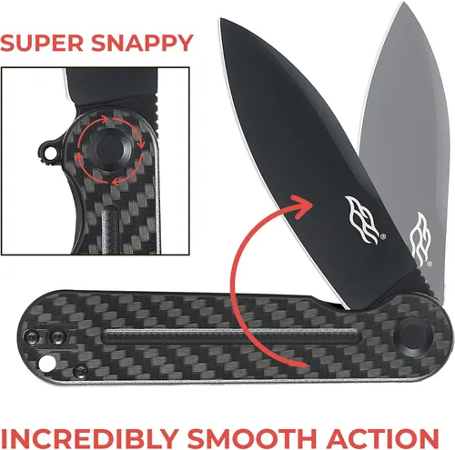 Vista 6 de Firebird Ganzo FH922PT-BK EDC Navaja de bolsillo plegable con filo de navaja, acero inoxidable D2, hoja negra, mango G10 con clip, cuchillo